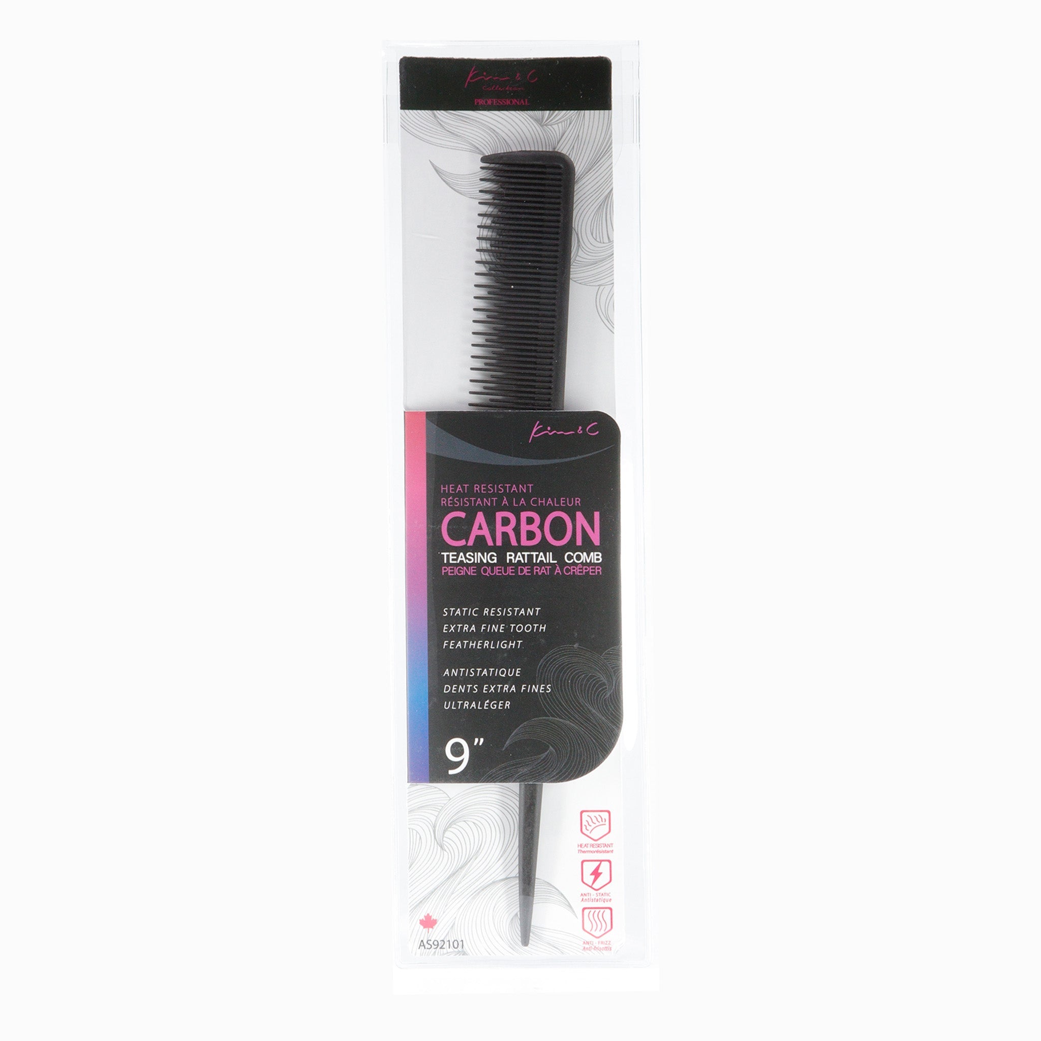 Kim &amp; C Carbon Teasing Rat Tail Comb 9inch