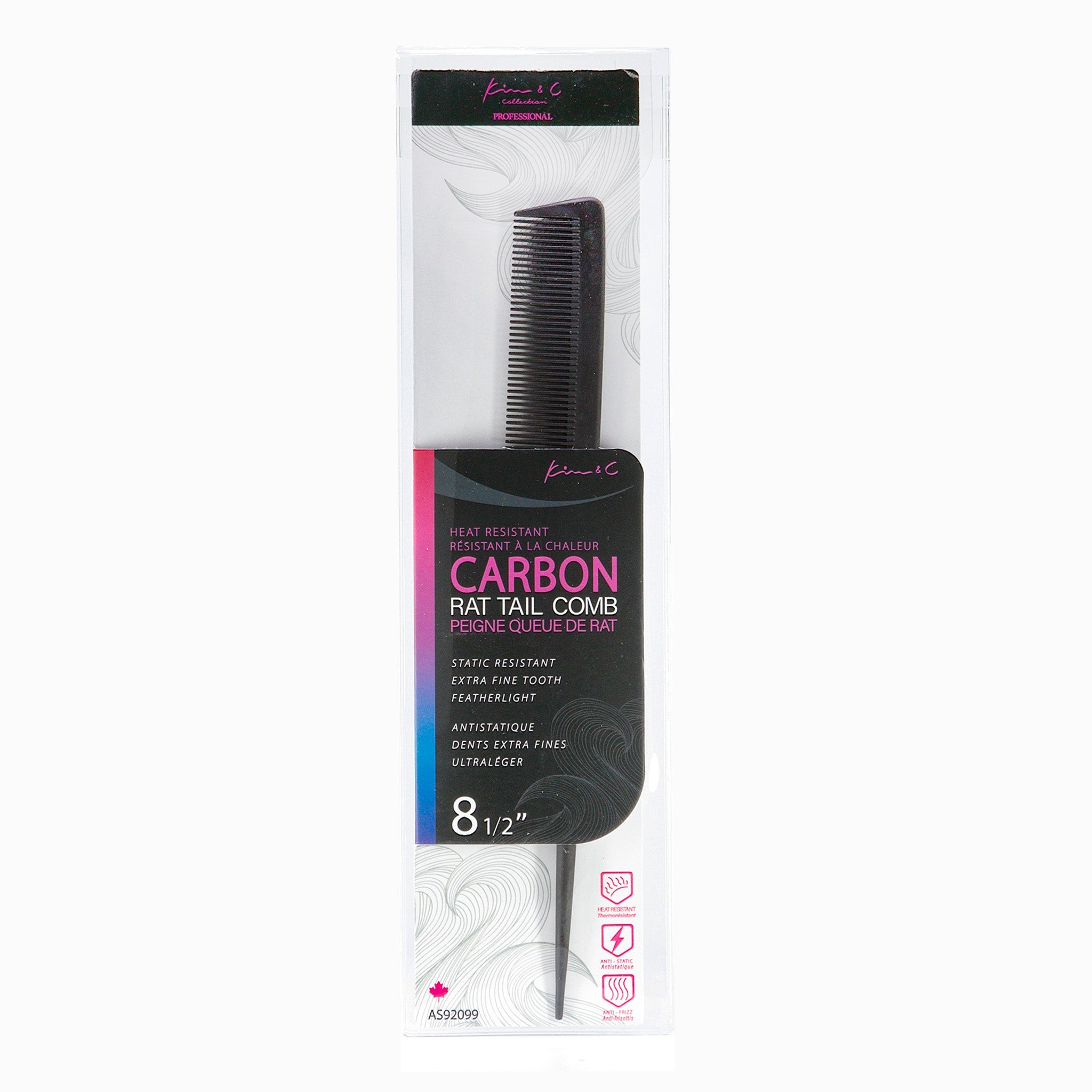 Kim &amp; C Carbon Rat Tail Comb 8 1/2 inch