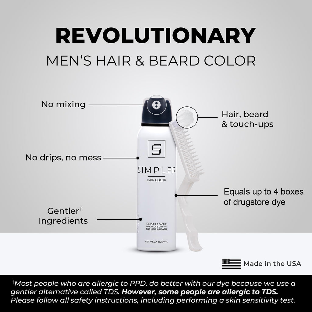 Simpler Hair Color for Men - Full Gray Coverage Dye Kit, Medium Brown