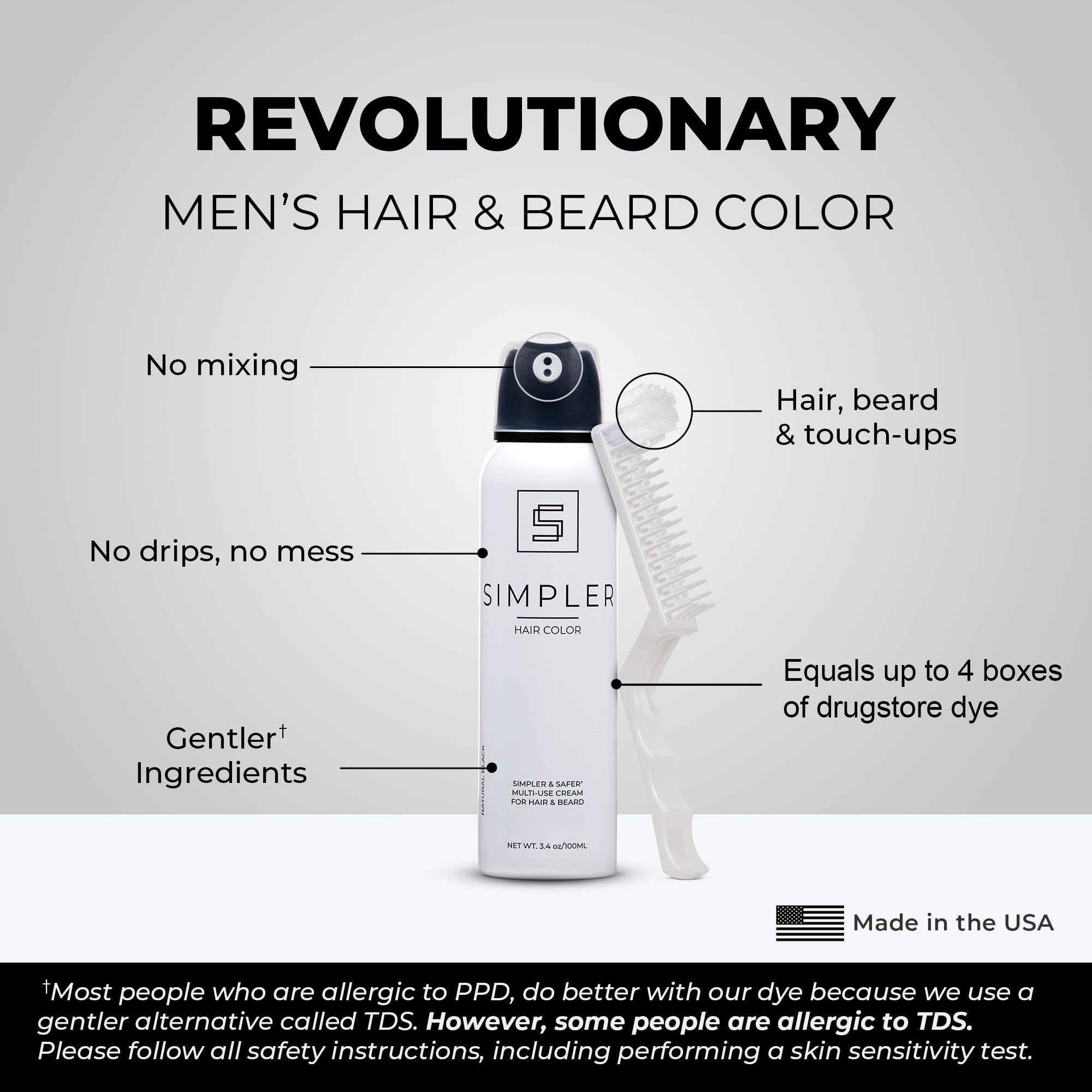Simpler Hair Color for Men - Full Gray Coverage Dye Kit, Medium Brown