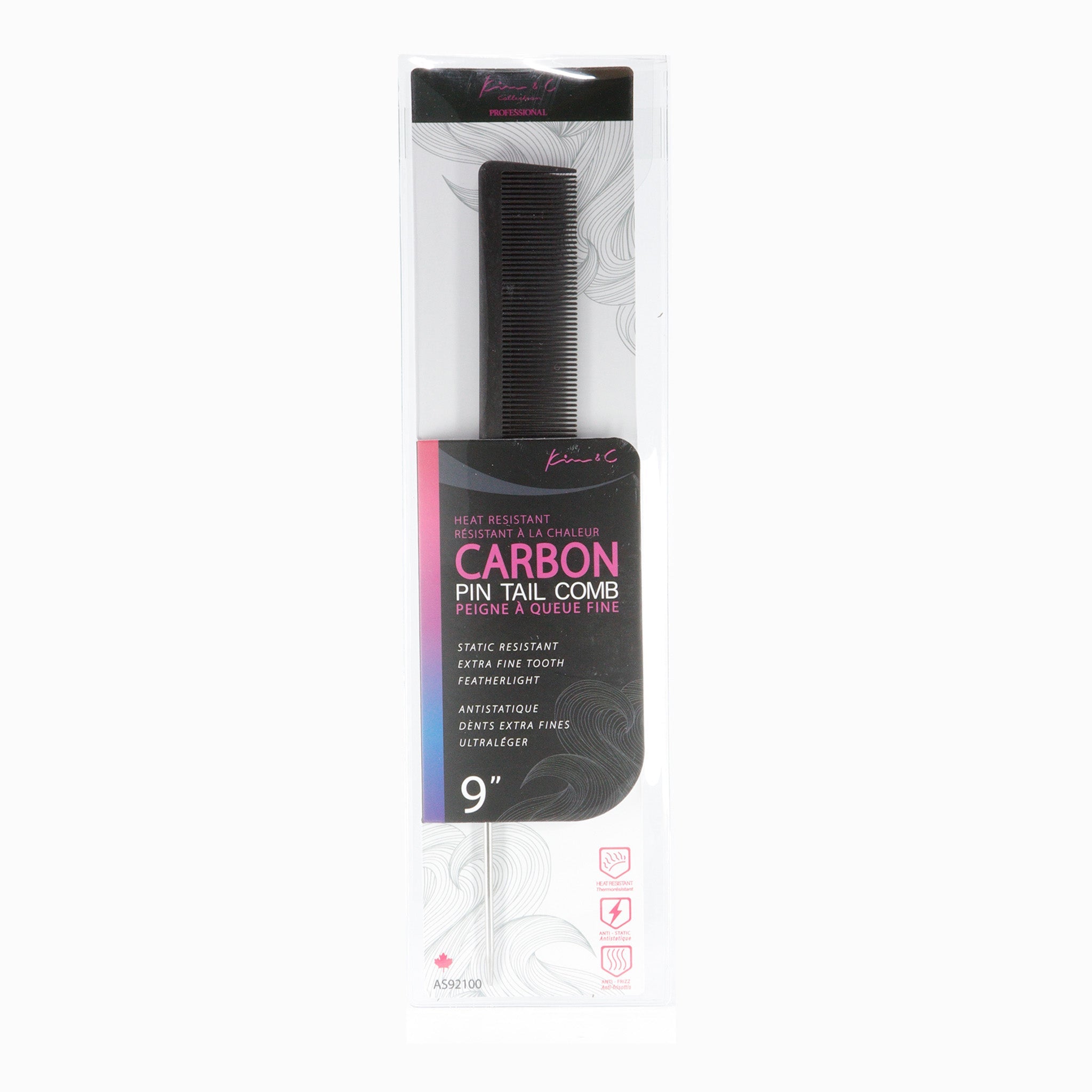 Kim &amp; C Carbon Pin Tail Comb 9inch