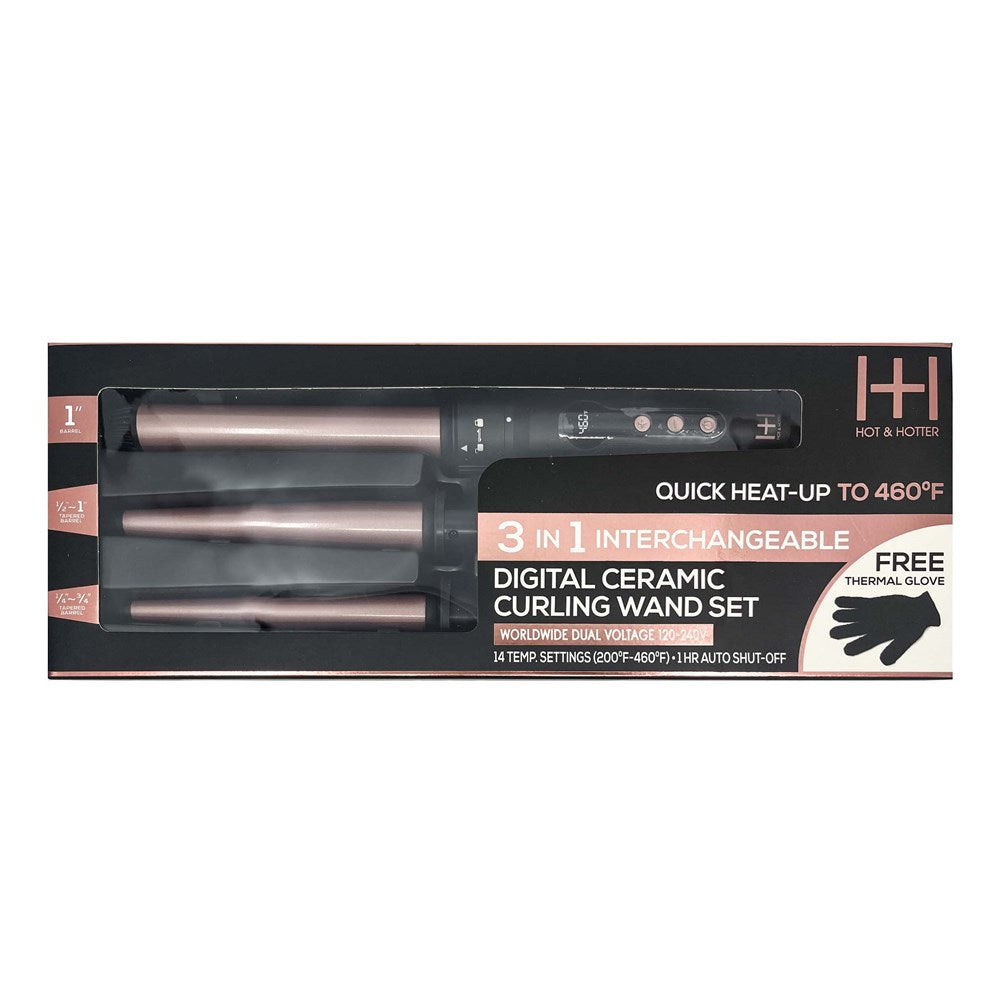 ANNIE Hot &amp; Hotter 3 in 1 Interchangeable Digital Curling Wand Set