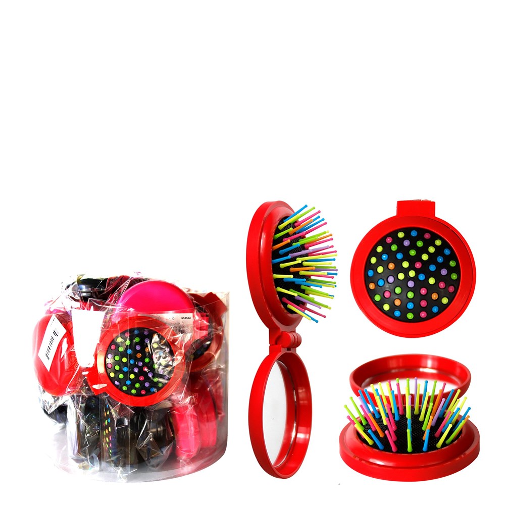KIM &amp; C Pocket Hair Brush with Mirror (24pcs/jar) #assorted(black, pink, red)