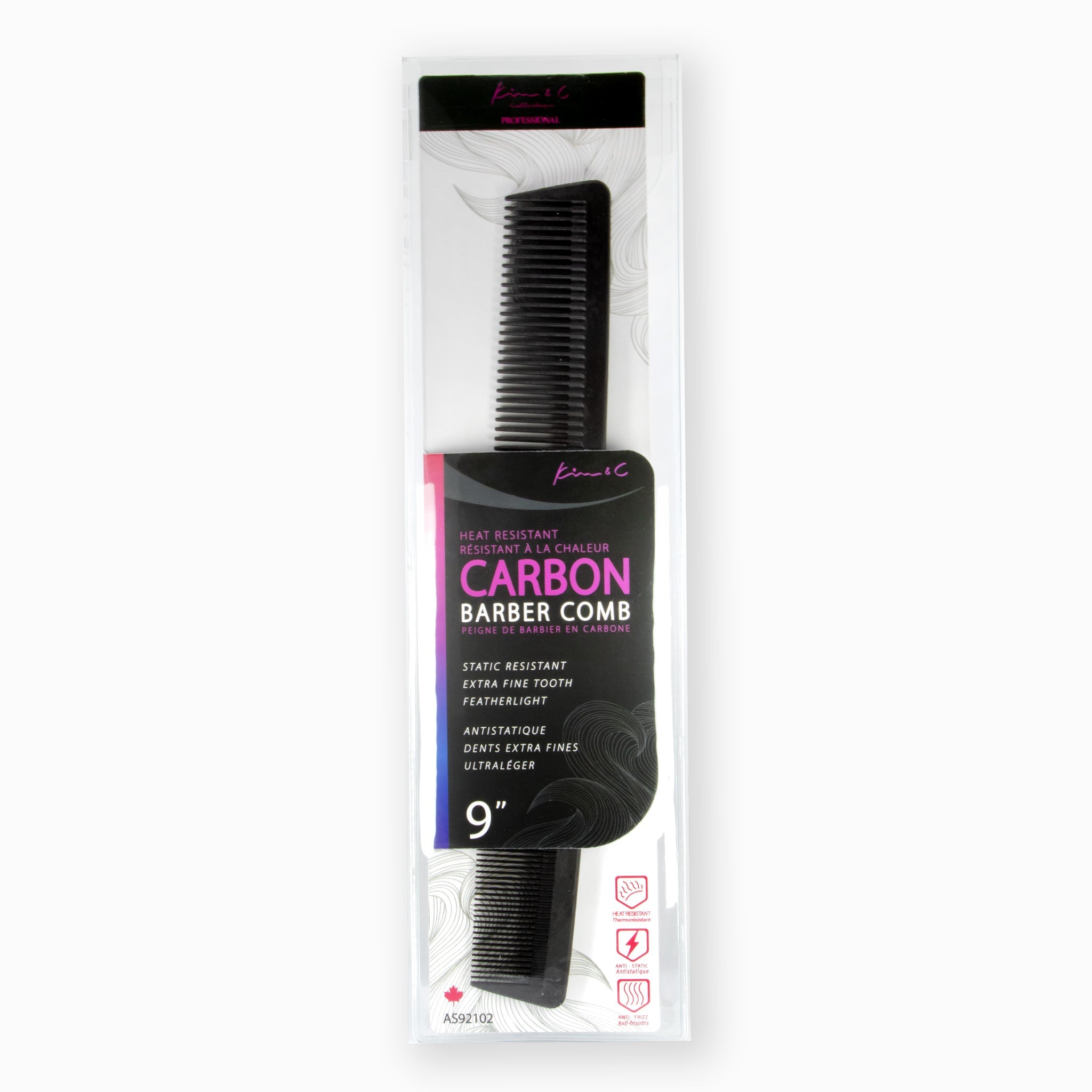 Kim &amp; C Carbon Barber Comb 9inch