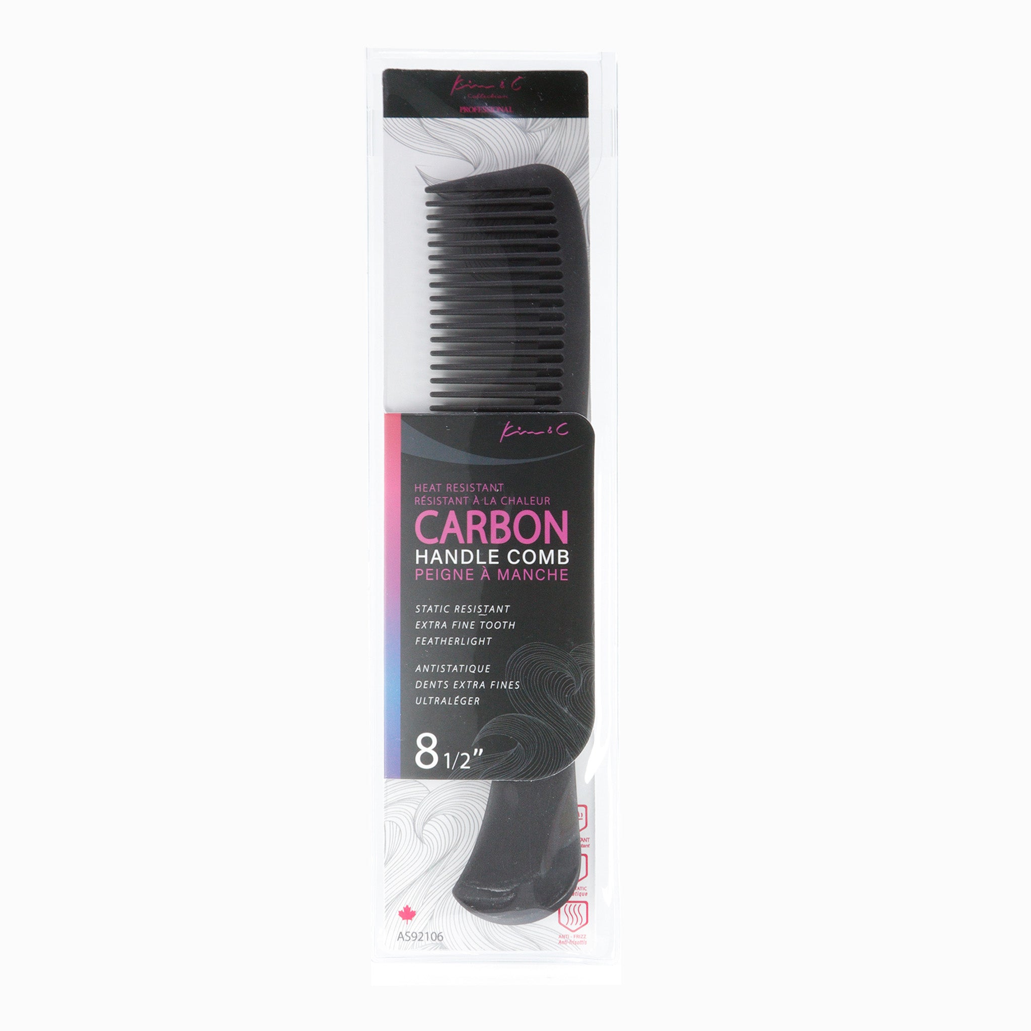 Kim &amp; C Carbon Handle Comb 8 1/2inch