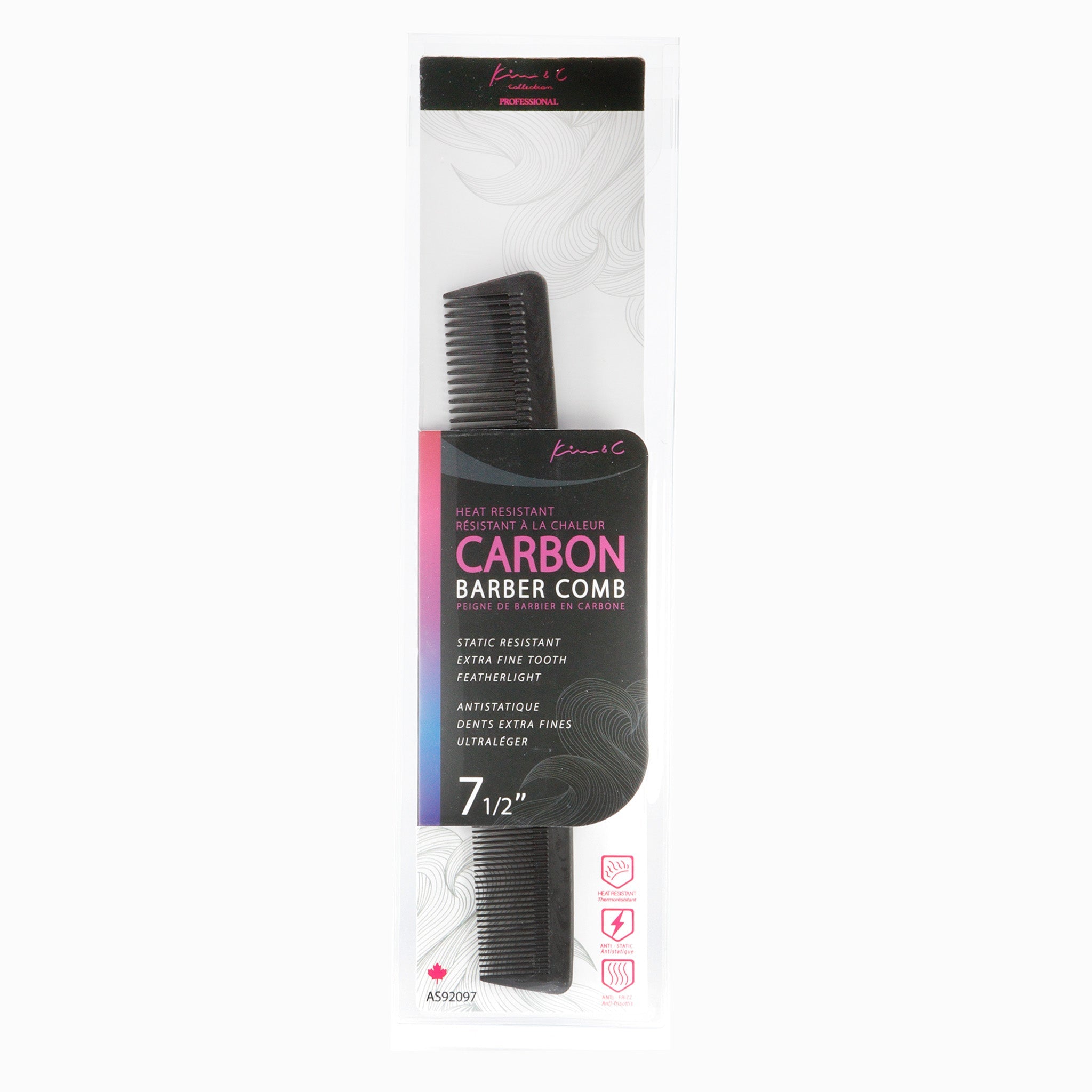 Kim &amp; C Carbon Barber Comb 7 1/2inch